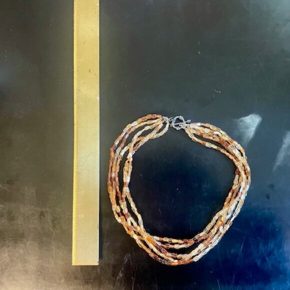 Orange Red Yellow Brown Spessartitle squ bead necklace W/ Steph Dweck Pin - Picture 10 of 12